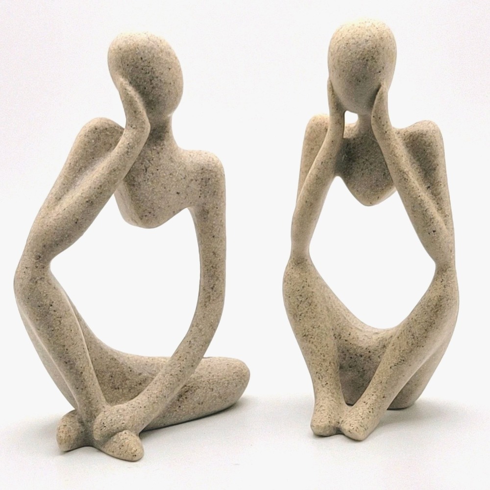 Abstract Thinker Figurine‎ Pair European Style Modern Sandstone Resin 4.75"